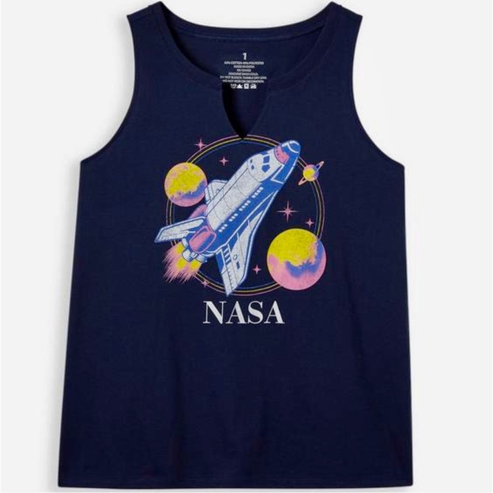 Torrid 1X Cotton NASA Navy Split Neck Graphic Tank Top NWT